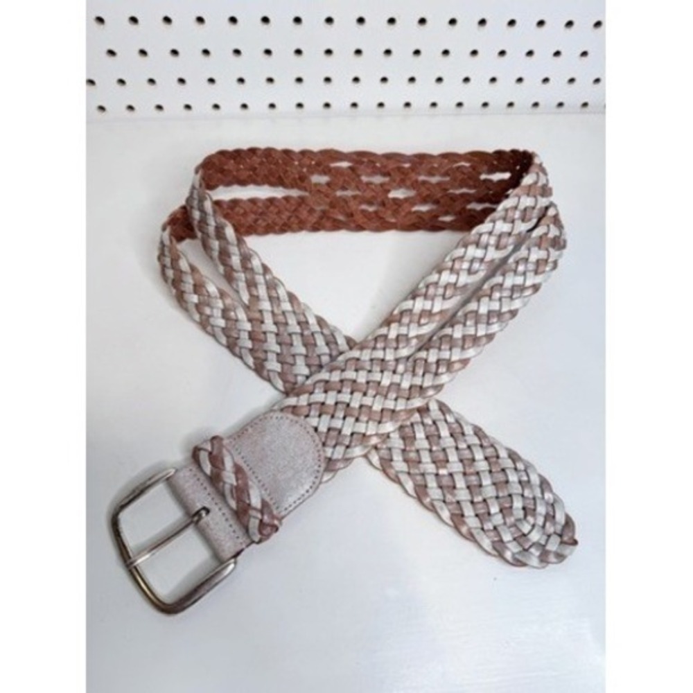 Linea Pelle | Y2K Metallic‎ Rose Gold + Pearlescent White Braided Leather Belt